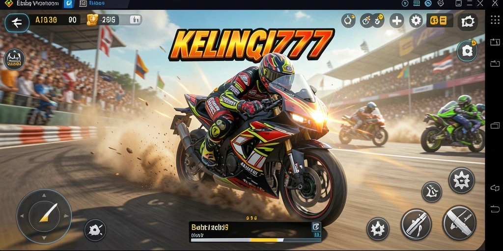 Gameplay mendebarkan dalam KELINCI777, balapan motor yang seru.