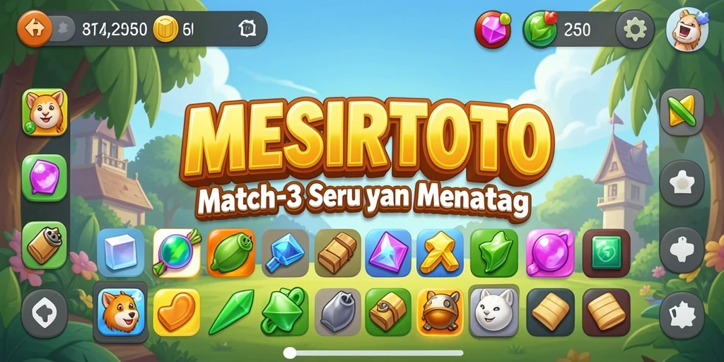 Tampilan menarik permainan MESIRTOTO dengan gameplay Match-3 yang seru.