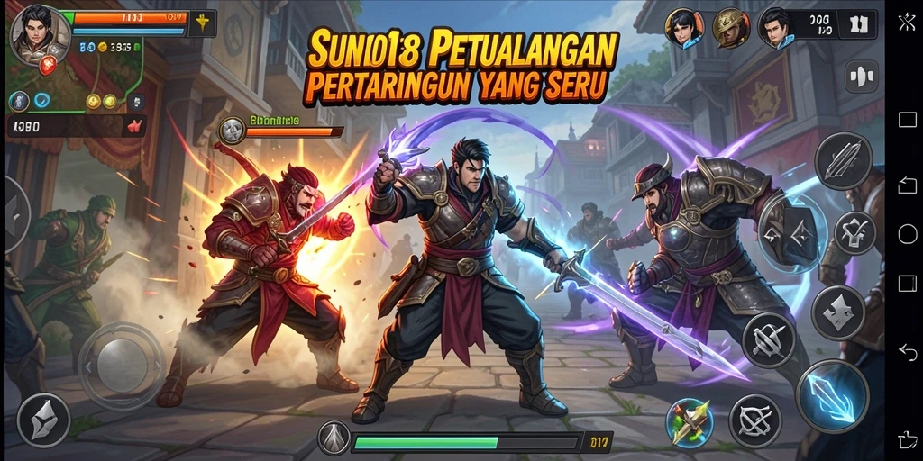 Tangkapan layar SUNEO138 menampilkan pertarungan seru antara karakter-karakter unik.