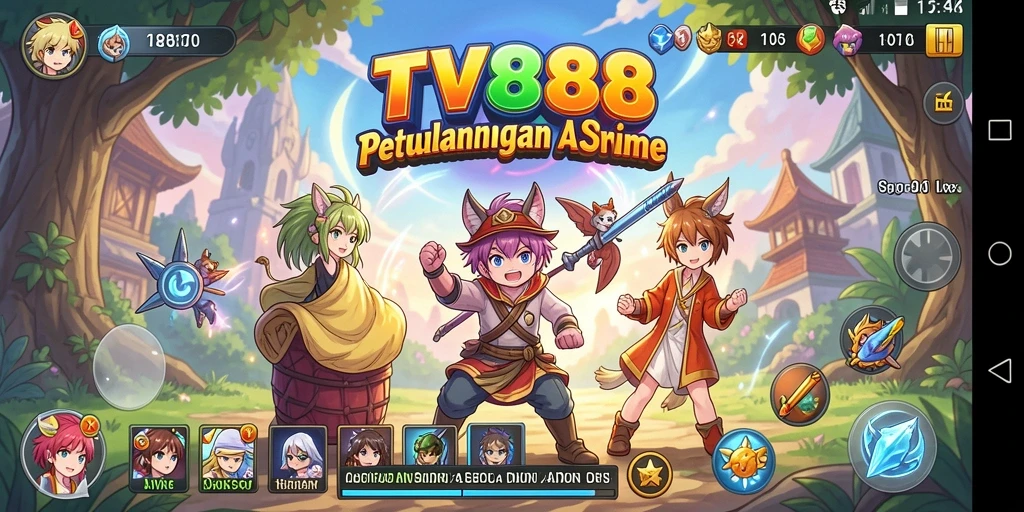 Screenshot gameplay TV888 menampilkan aksi bertarung karakter anime.